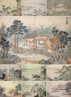 杜琼南村别墅图传统山水国画画稿临摹范本中式装饰画艺术微喷画心