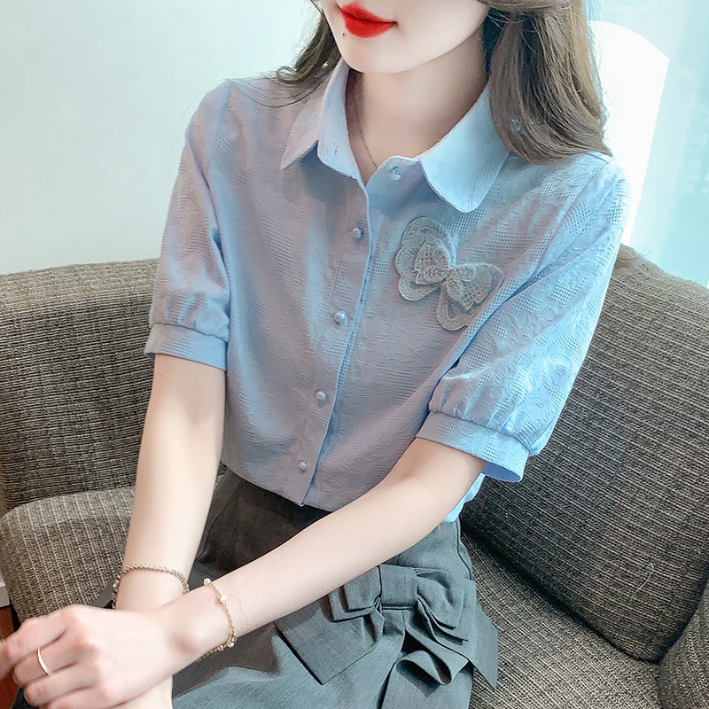 新款提花刺绣纯棉衬衫女全棉