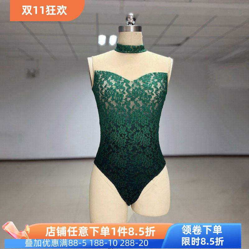 舞研依库芭蕾舞服艺考基训练功形体服高胯修身蕾丝班服舞蹈体操服