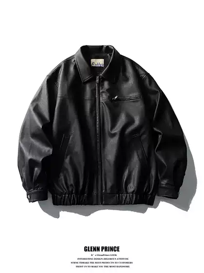 GPstudio Men's Matte PU Leather Jacket - Streetwear Motorcycle Coat, Windproof & Relaxed Fit for Fall