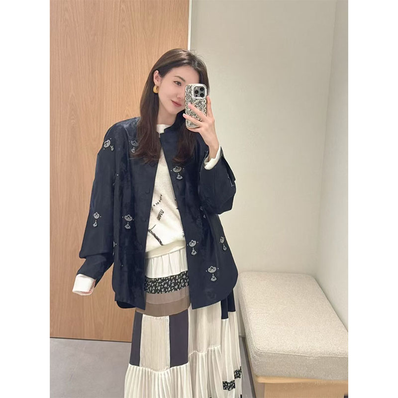 AS达哥~亲妈可进商场不尬~现货！绵羊毛桑蚕丝国风提花新中式外套