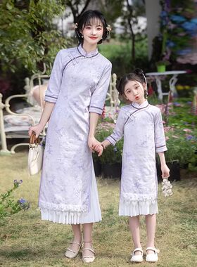 国风母女款亲子装新款儿童旗袍春秋女童唐装连衣裙中式高级感中袖