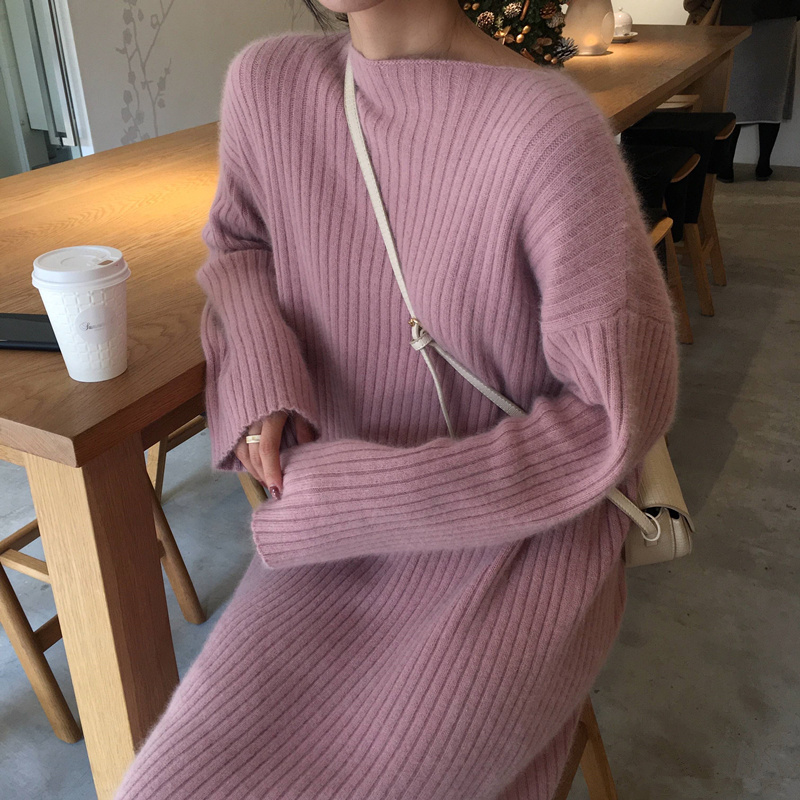 ANNA2018¶¬¼¾Ð¿îÒ»×ÖÁìÌ×Í·ÕëÖ¯Á¬ÒÂȹ°Ù´î´òµ×ëÒÂȹ×ÓÅ®×°