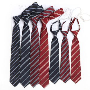 红色条纹懒人免打棕色咖啡色日系jk学院风领带女校供蓝色手打领带