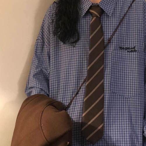 棕色条纹复古领带女衬衫配饰
