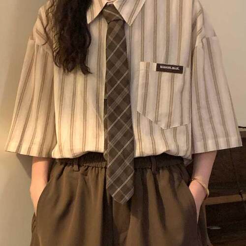 咖啡色懒人免打领带女复古棕色
