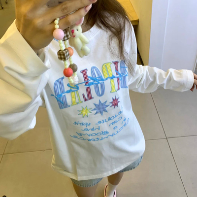 纯棉女大童圆领长袖T恤