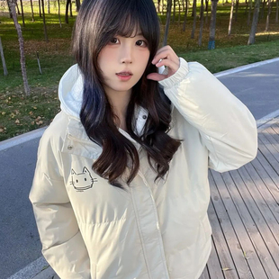 可爱卡通猫咪立领羽绒棉服女大童冬初中高中学生小个子面包服外套