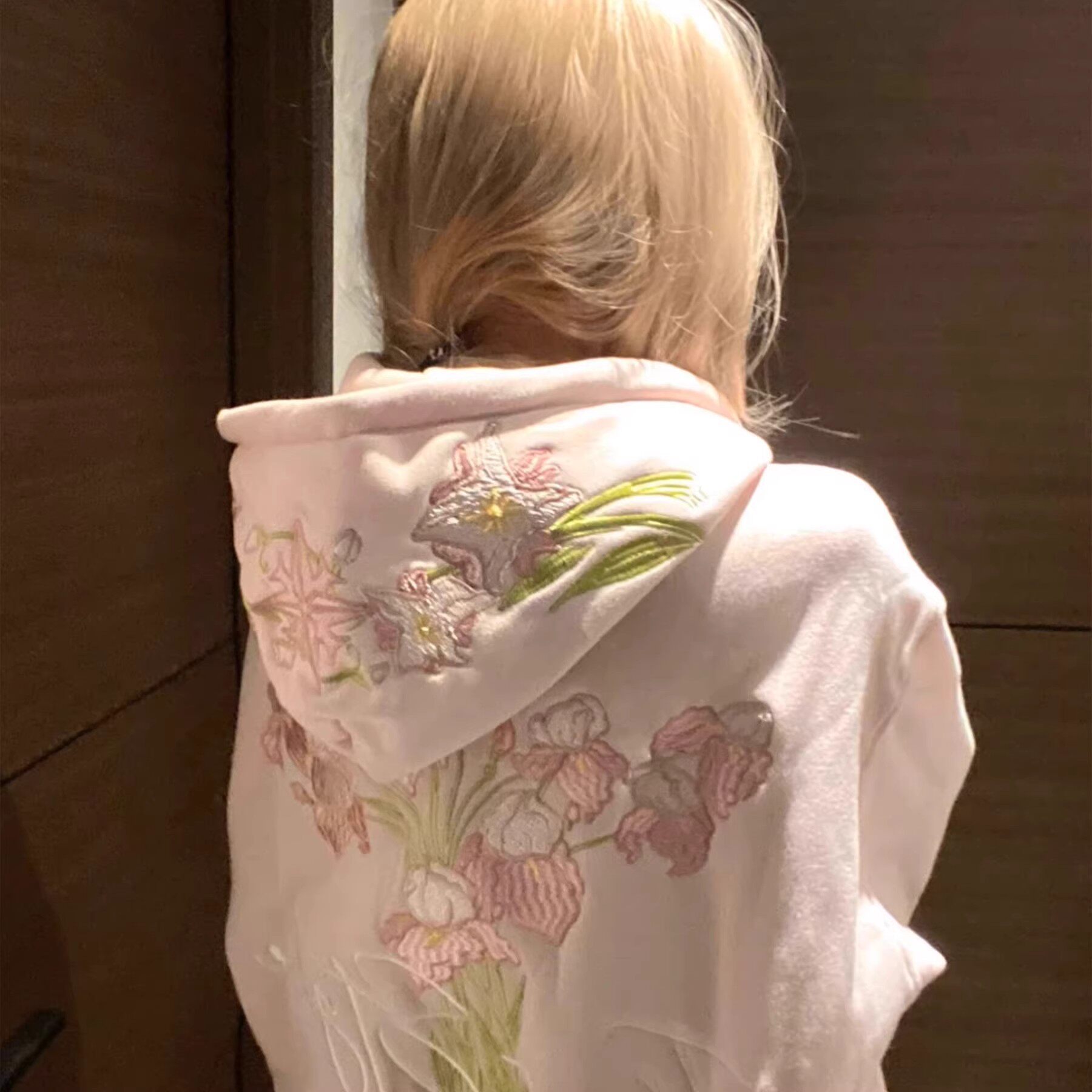 复古花卉刺绣连帽卫衣女大童秋冬初中高中学生宽松慵懒风开衫外套