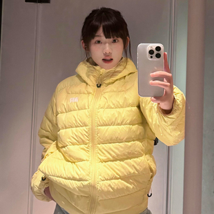 奶fufu黄色连帽排骨羽绒服女大童初中高中学生小个子加厚保暖外套