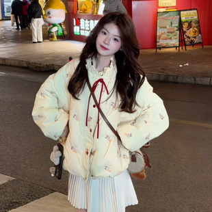 冰淇淋可爱韩系羽绒棉服女大童冬装初中高中学生宽松外套花苞棉袄