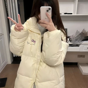 可爱风kitty猫羽绒棉服女大童冬初中高中学生宽松立领面包服外套