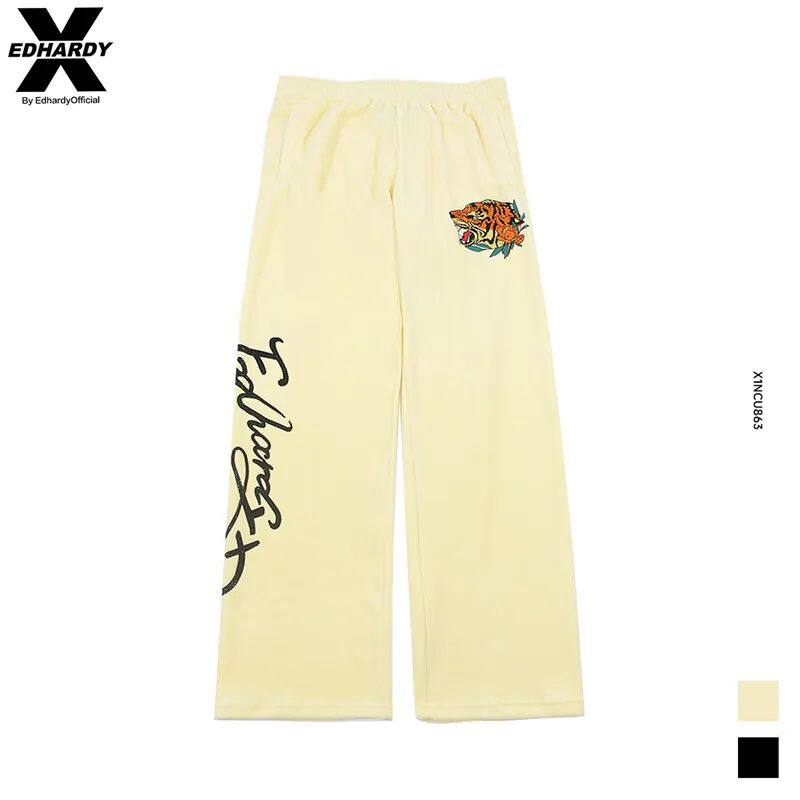 清仓！秋冬ED HARDY X 天鹅绒烫钻虎头阔腿裤长裤