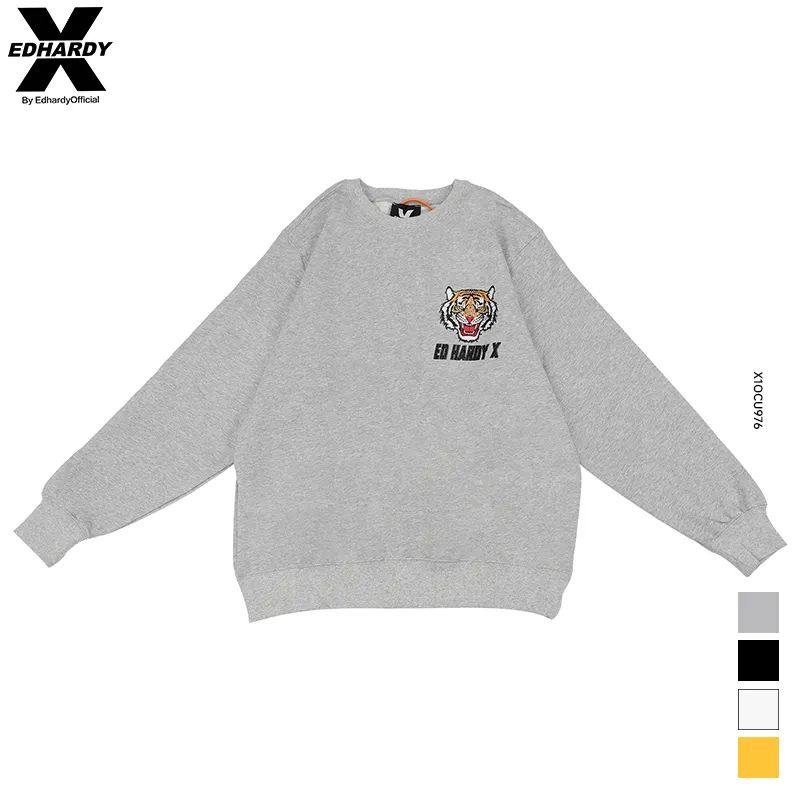 清仓！秋冬ED HARDY X 虎头烫钻印花纯棉宽松圆领百搭男女卫衣