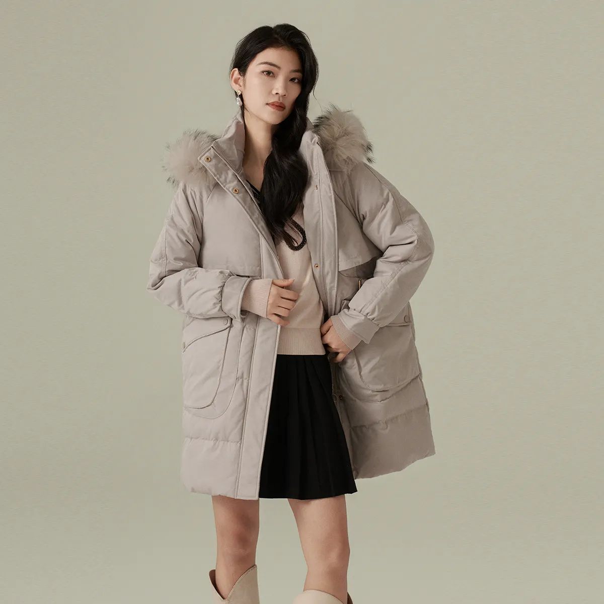 清仓！秋冬装阿依莲 时尚中长羽绒服