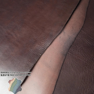 意大利植鞣联盟鱼油高光1.7mm咖啡色软植鞣摔纹mbox纹路手工皮料