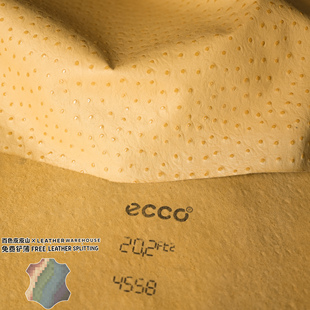 ECCO爱步原厂姜黄色鸵鸟纹1.1MM包包手账头层牛皮皮料
