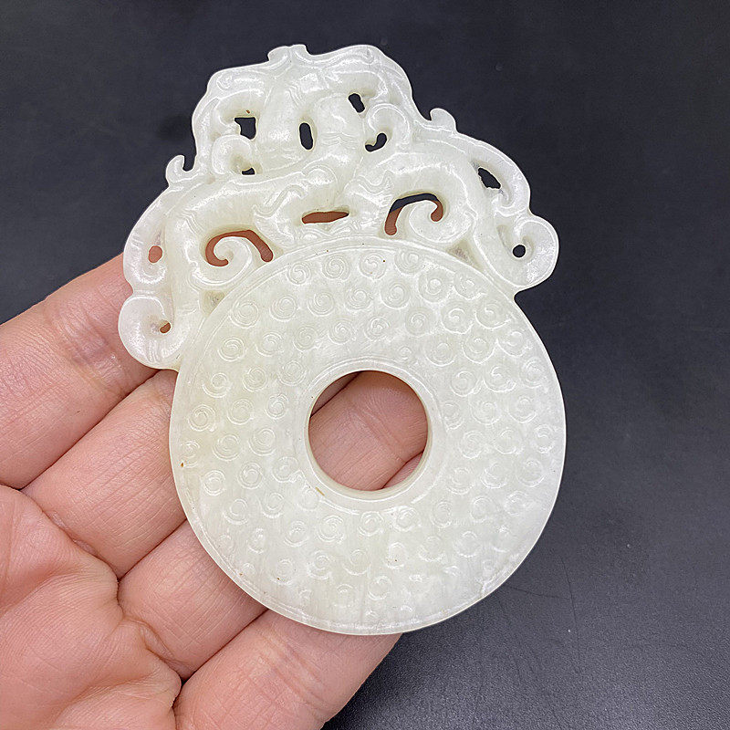 岫玉仿古双龙平安扣吊坠挂件镂空水墨玉佩腰佩玉坠古风汉服挂坠