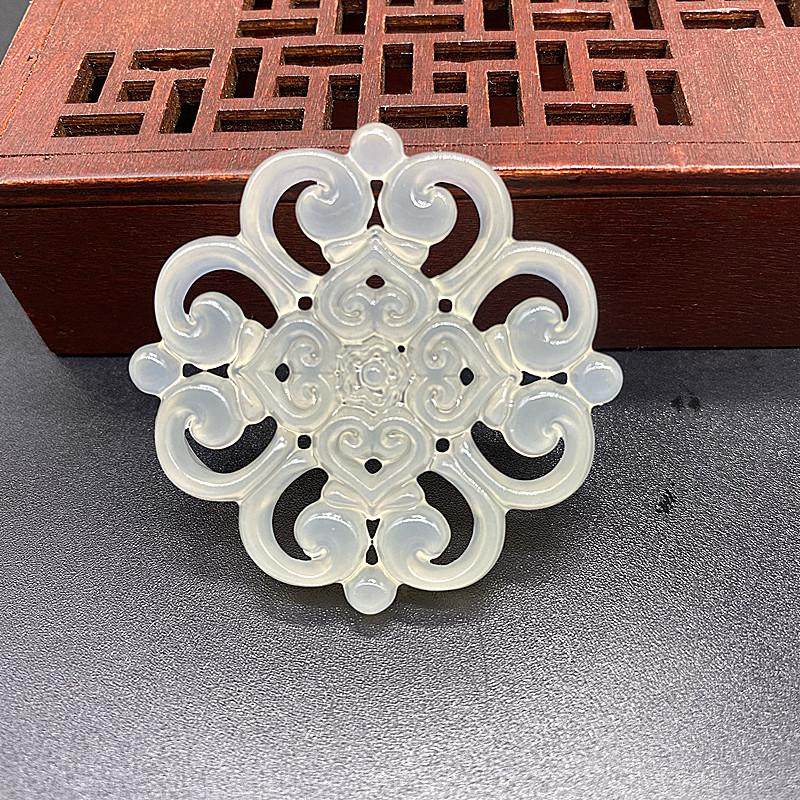 岫玉镂空如意花朵花雕花片吊坠挂件玉佩汉服腰佩璎珞颈饰项链玉坠