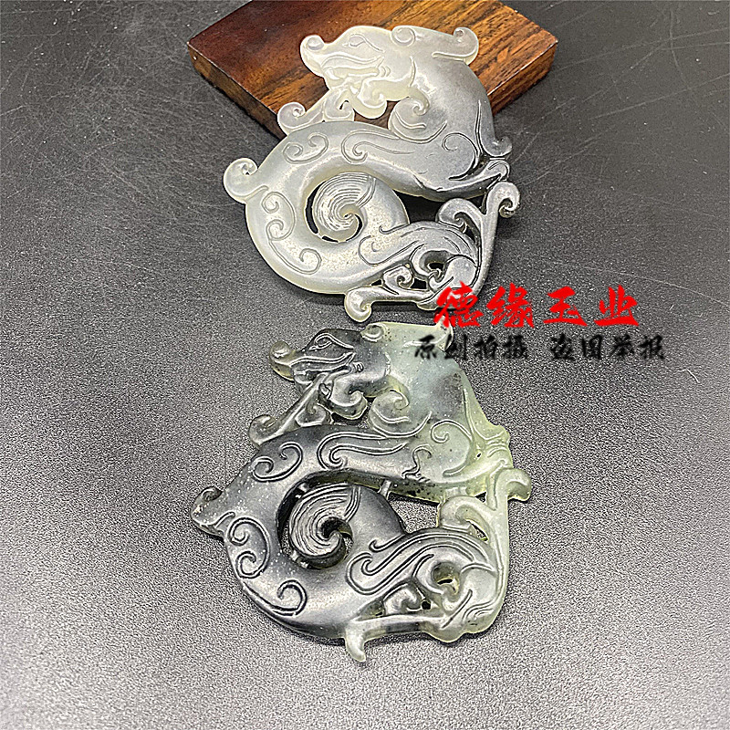 岫玉仿古龙玉佩腰佩玉坠国风水墨复古龙凤吊坠挂件项坠腰挂男女款
