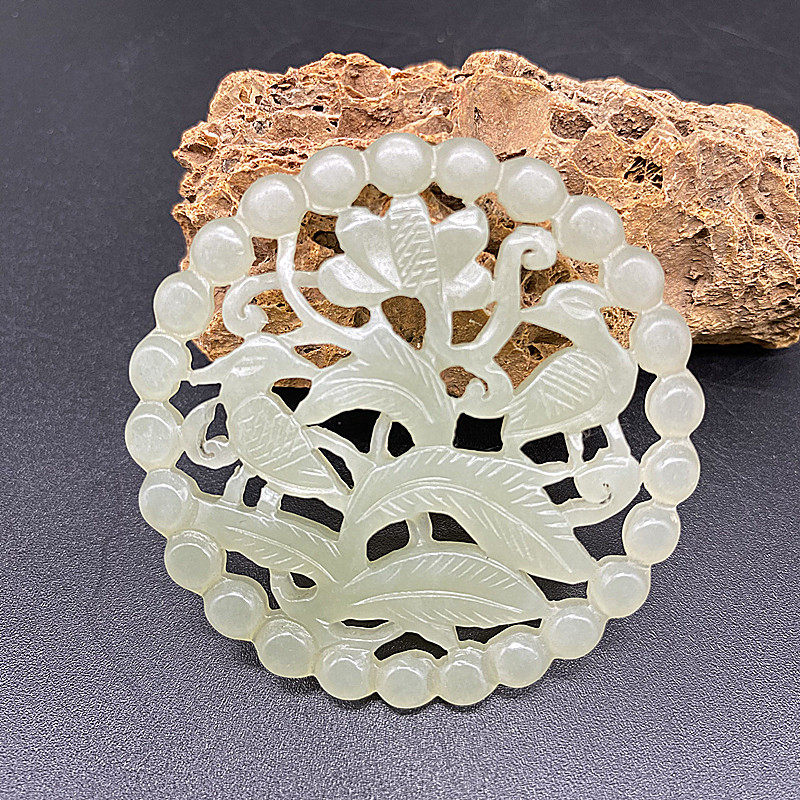 和田玉青白玉双面镂空喜上眉梢玉坠挂件古风汉服玉佩腰佩颈饰配饰