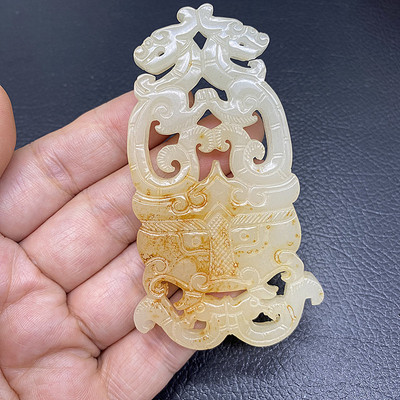 琉璃仿白玉龙凤吊坠兽面汉服腰佩