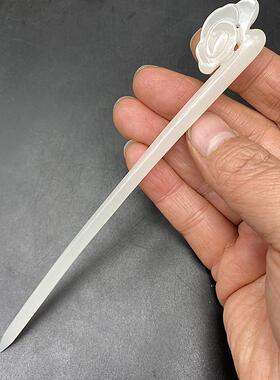 琉璃仿白玉荷叶花朵玉钗发簪玉簪子荷花花朵祥云如意影视拍摄道具