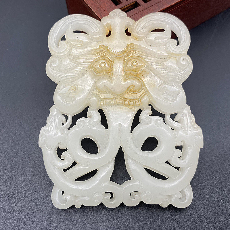 琉璃白玉镂空仿古龙凤吊坠挂饰兽面玉佩腰佩车挂流苏古装拍摄道具