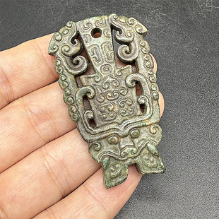 古玩玉器岫玉仿古做旧双龙玉佩腰佩双面雕刻兽面吊坠挂件玉坠配饰