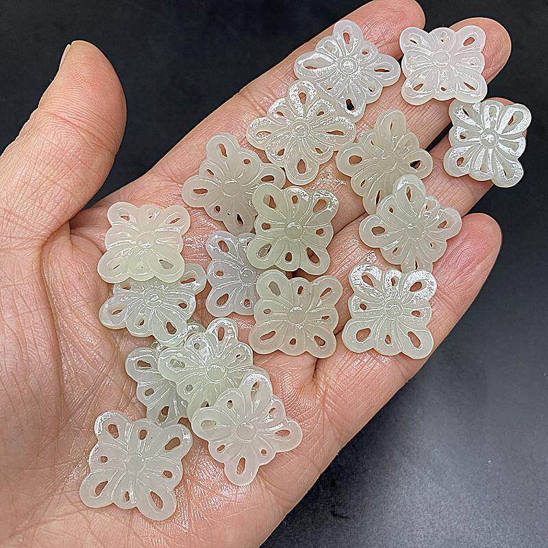 岫玉双面镂空如意中国结吊坠挂饰青白玉背云DIY玉佩玉片配饰件