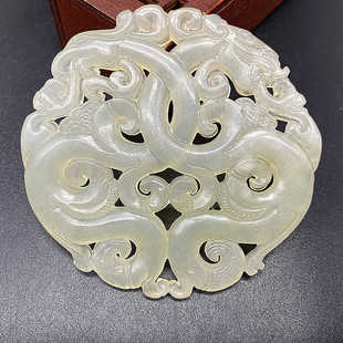 岫玉双龙吊坠挂件仿古双面雕刻龙型玉佩玉坠颈饰汉服腰佩流苏车挂