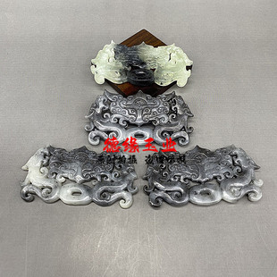 岫玉水墨玉佩颈饰仿古龙双面雕刻双龙兽面吊坠挂件古风汉服腰佩坠