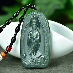 和田玉青玉站观音吊坠挂件玉石玉佩仿古兽面玉牌如意男女项链玉坠