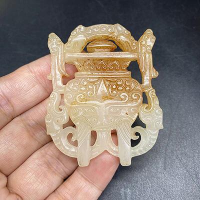 玉鼎琉璃仿白玉仿古龙凤吊坠挂件