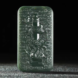 和田玉青玉龙牌吊坠挂件玉牌玉佩霸气龙柱龙腾盛世男女款项链玉坠