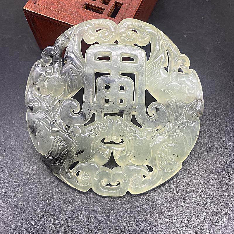 岫玉镂空生肖虎吊坠挂件玉佩虎虎生威仿古做旧老虎汉服腰佩车挂