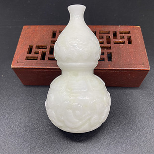 天然蓝田玉祥云如意纹葫芦小摆件手把件挂件把玩件福禄玄关装饰品