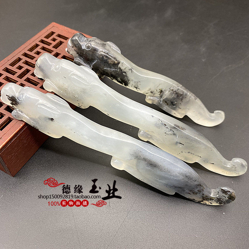 岫玉立体水墨色飘花老虎把玩件摆件虎符兵符玉佩笔架古风拍摄道具
