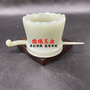 和田玉青白玉仿古圆形莲花发冠玉冠发簪国风古装素面帽冠头饰发饰