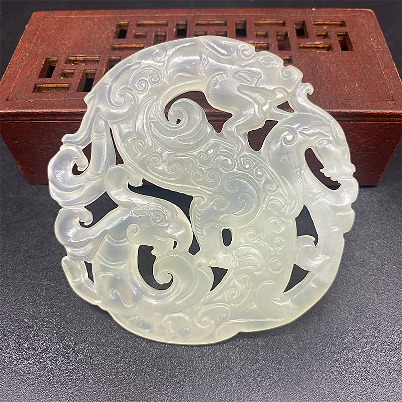 岫玉镂空仿古玉佩龙凤呈祥吊坠挂件古风腰佩车挂流苏玉坠项链颈饰