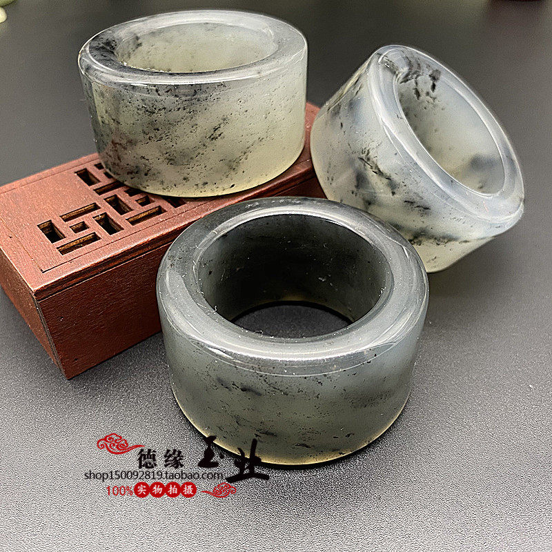 岫玉水墨飘花圆环玉环路路通 平安腰环吊坠挂件把件 茶壶盖置盖架