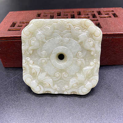 挂件天然正品玉璧仿古龙兽面项链