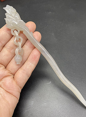 和田玉烟灰色一体流苏玉蝴蝶发簪发钗古风步摇头饰发饰民族风饰品