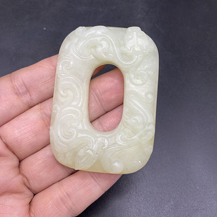 岫玉螭龙云纹玉佩腰佩吊坠挂件长方形仿古龙玉坠古风汉服龙形玉牌