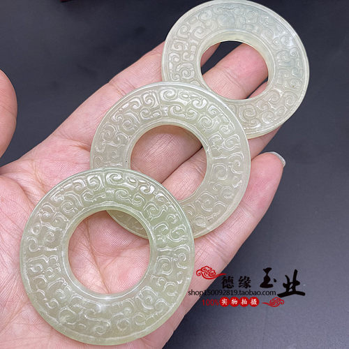 岫玉圆环平安扣吊坠挂件仿古回纹雕刻玉石玉佩古风玉佩腰佩车挂饰