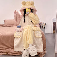 Coral fleece bathrobe for women in autumn and winter, thickened fleece warmth, long cartoon Luo Xiaohei hooded pajamas, home wear set thumbnail 7