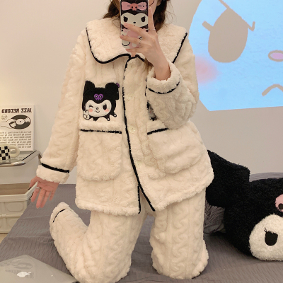 睡衣女秋冬季加厚珊瑚绒卡通可爱