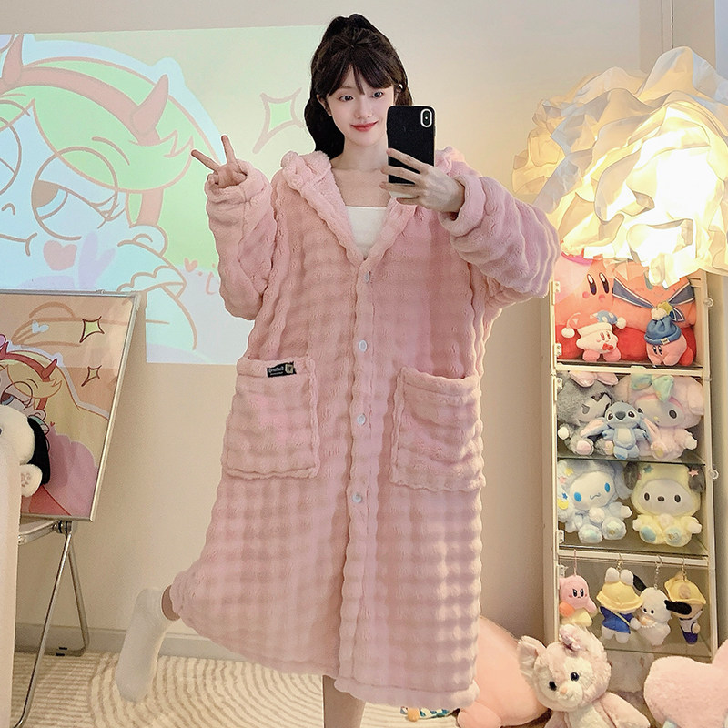 珊瑚绒睡袍女秋冬季加厚绒法兰绒中长款连帽浴袍加大码宽松家居服,女士内衣/男士内衣/家居服,睡袍/浴袍,淘宝优惠券,粉丝福利购,淘宝优惠卷