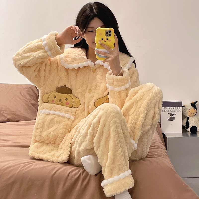睡衣女秋冬季珊瑚绒加厚卡通可爱