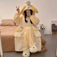 Coral fleece bathrobe for women in autumn and winter, thickened fleece warmth, long cartoon Luo Xiaohei hooded pajamas, home wear set thumbnail 5